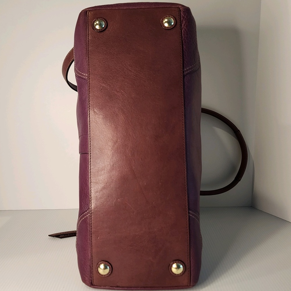 Coach Genuine Pebbled Leather Berry w/Camel Accents Hampton Satchel Bag - Picture 6 of 16